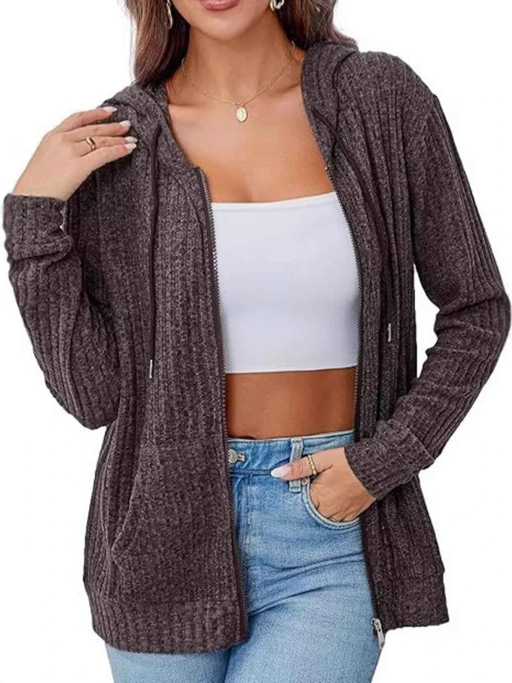 Ribbed Zip Up Hooded Outerwear 79e2c6468e5f49cab69081b88361f9a5-Max-Origin