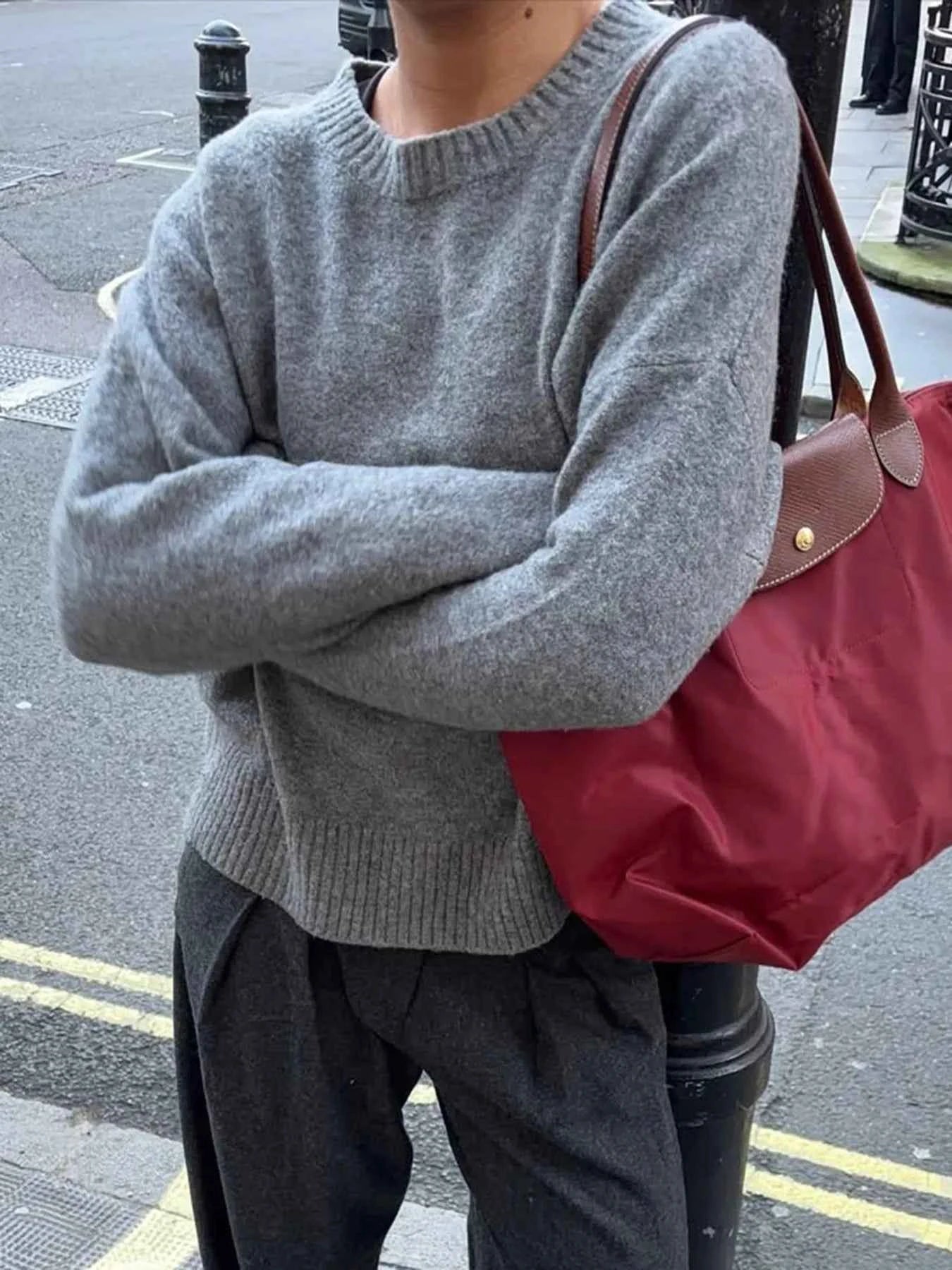 Ribbed Crewneck Drop Shoulder Sweater Dark Gray 79e2f1652fc44db3a2d24bc88a2e93b3-Max-Origin