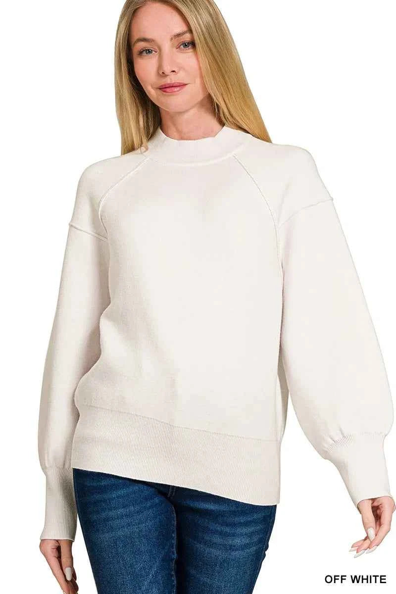 Zenana Viscose Mock Neck Exposed Seam Sweater OFF WHITE 79f3d784cbc24bca9eb12ea7e254e5c1-Max-Origin