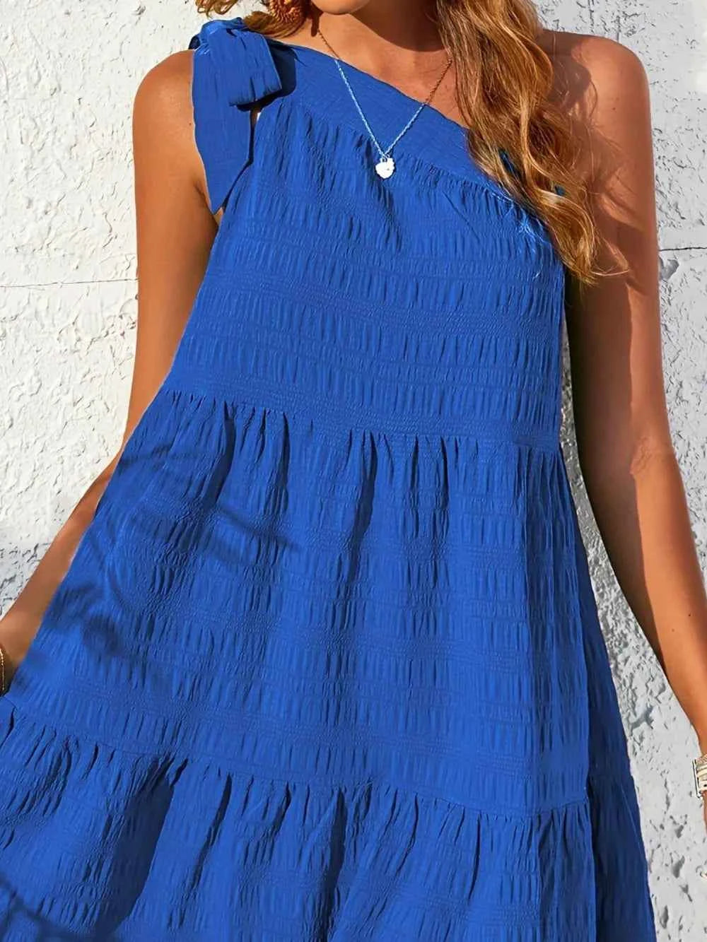 Textured Tied Single Shoulder Mini Dress 79f5eba2-5e12-48ba-994c-afc12a994cba-Max