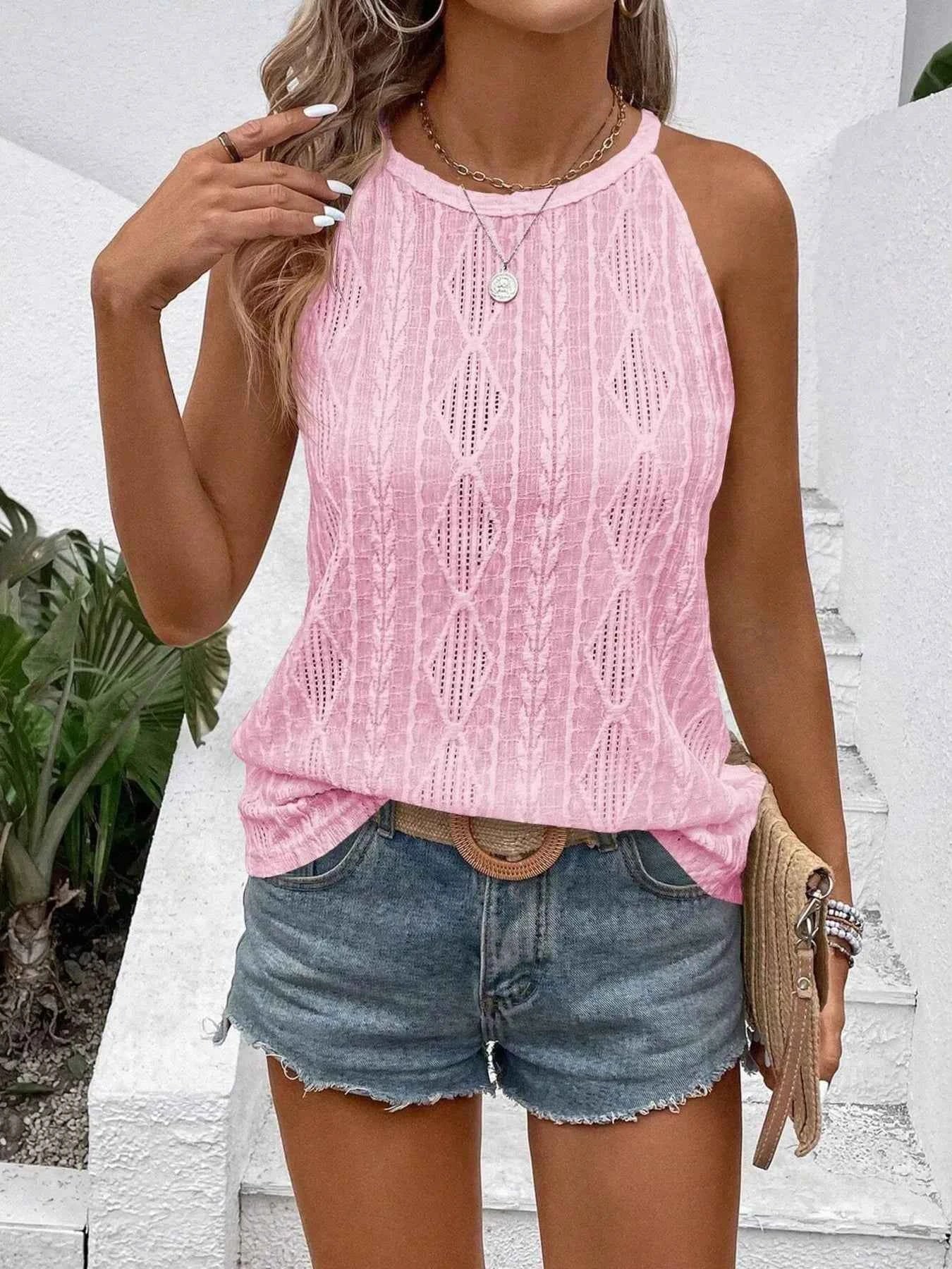 Textured Round Neck Tank Pink 79fb2cdccf4d4b518a01f610602bb6cc-Max-Origin