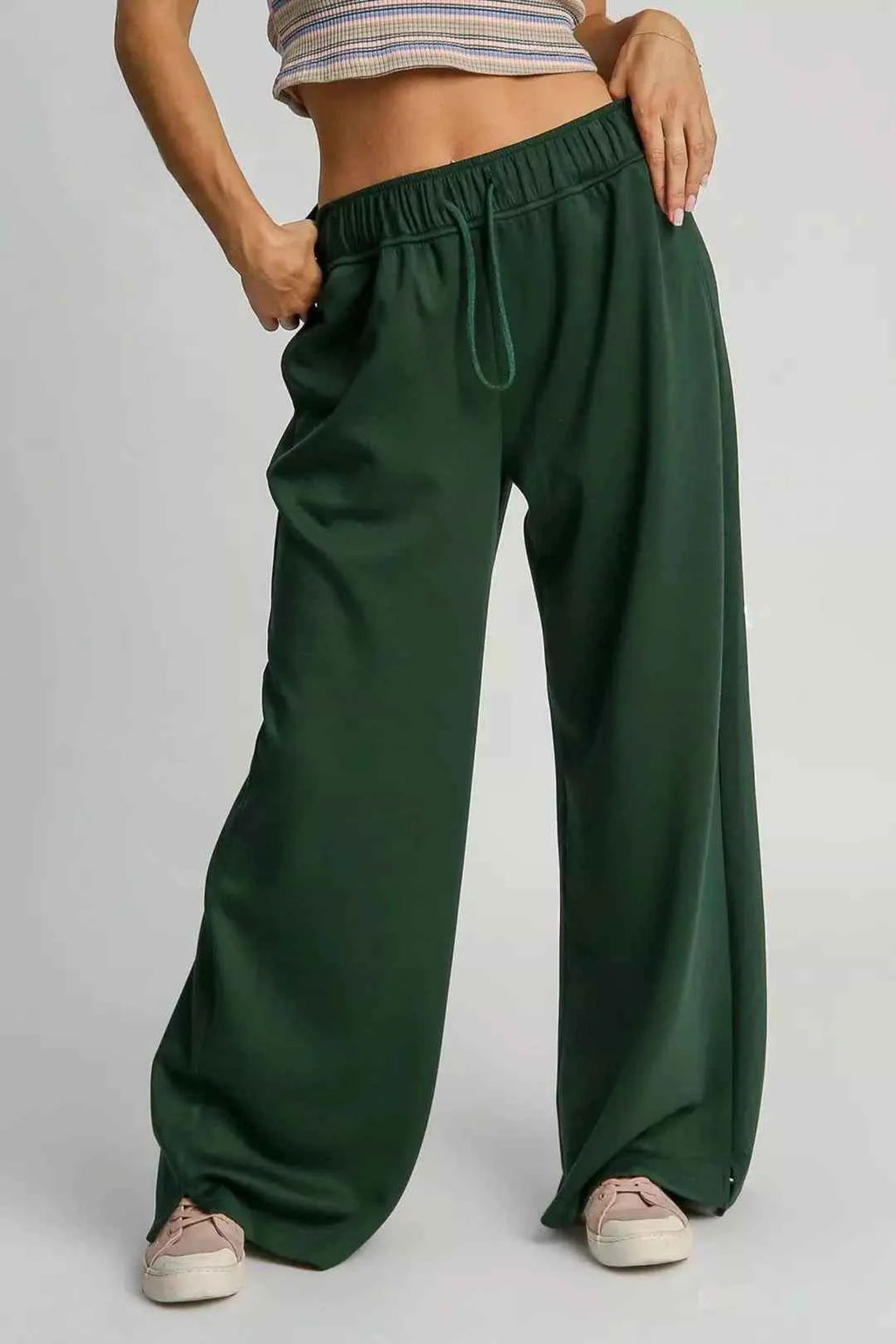 Umgee Elastic Drawstring Waistband Wide Leg Pants EVERGREEN 7a1109ff-b8d6-40b7-9491-1e5e9e8cdc8c-Max-Origin