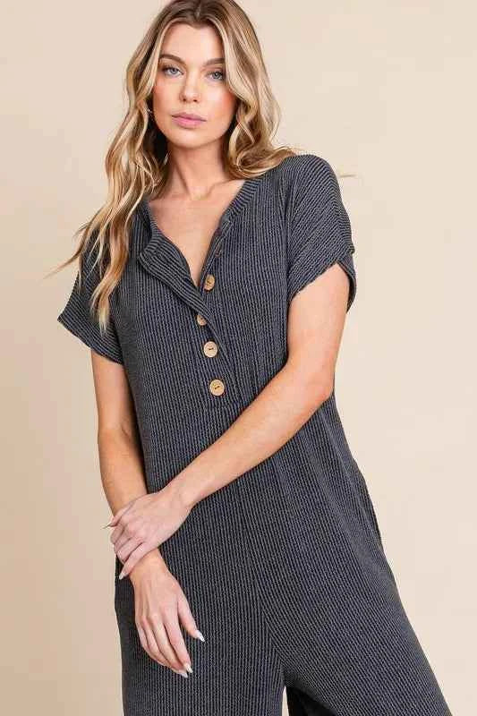 BOMBOM Rib Knit Jumpsuit with Button Detail 7a12ae7c7bdb4da385c42dfda552a95a-Max-Origin