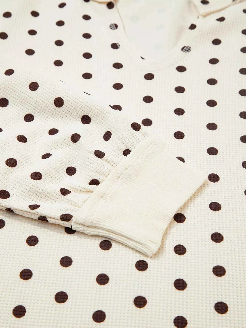 Polka Dot Notched Long Sleeve Top and Drawstring Joggers Lounge Set 7a50f945153344c8a5b01e9e7a547adf-Max-Origin