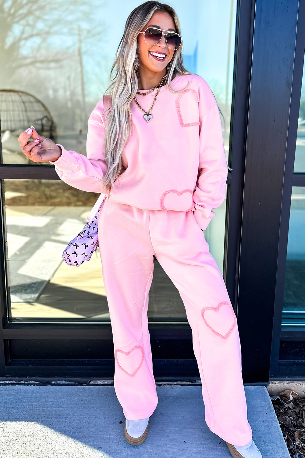 Phalaenopsis Chenille Heart Pattern Casual Pants Set 7a621c4ed934152e