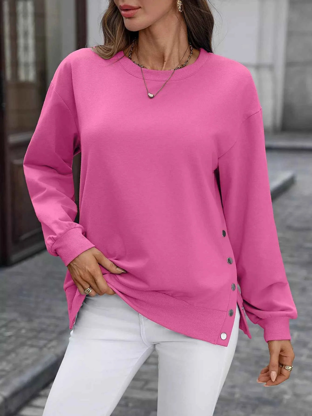 Side Snap Round Neck Sweatshirt 7a6a05cf-1dad-4481-8899-1c391c206a8c-Max-Origin