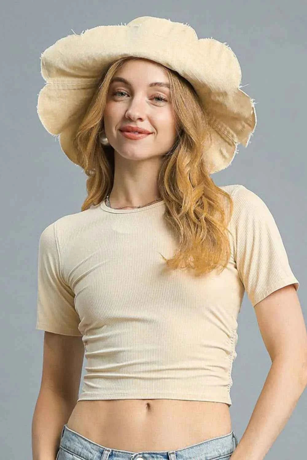 Umgee Ruched Round Neck Short Sleeve Crop T-Shirt 7a810349-e940-49be-a973-f0b734eef8a1-Max-Origin