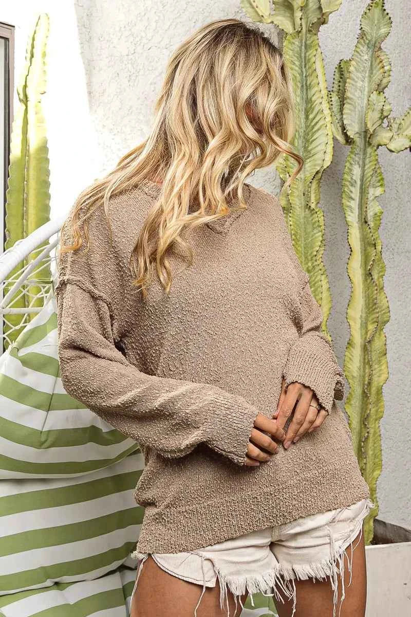 BiBi Raw Edged Popcorn Texture V-neck Sweater 7aa97d621a9b4143858b5a6ff16aba50-Max-Origin