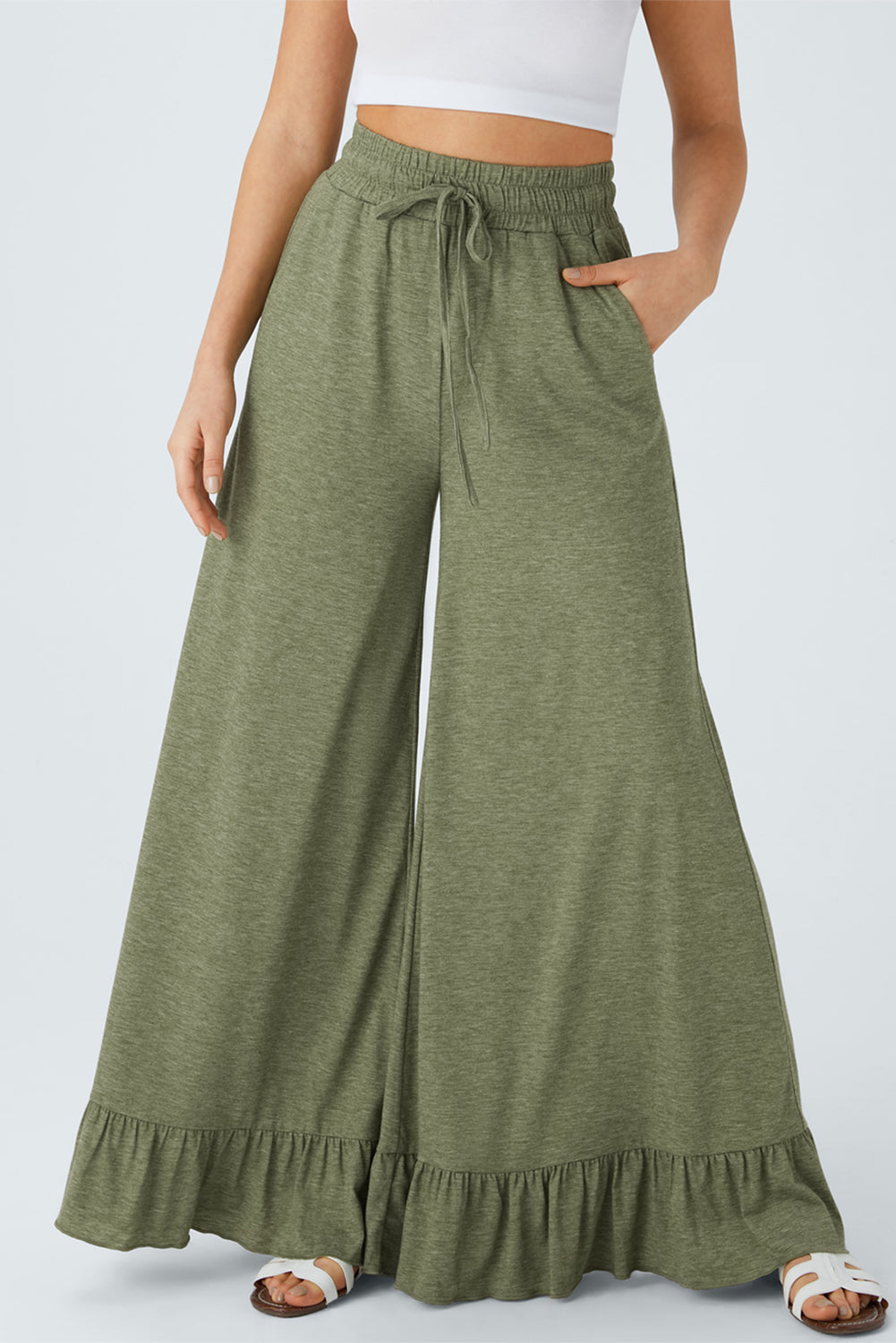 Dune Solid Color Ruffle Hem Wide Leg Pants 7aaca8541997fd5e