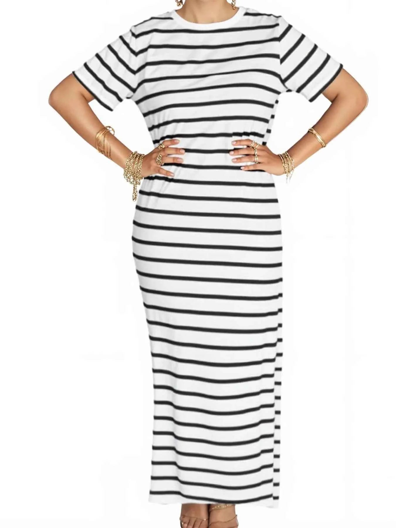 Plus Size Striped Maxi Dress with Side Slit - Full Size T-Shirt Style 7ae96bfc-7805-4b4f-a792-3b832bd0f1a0-Max-Origin