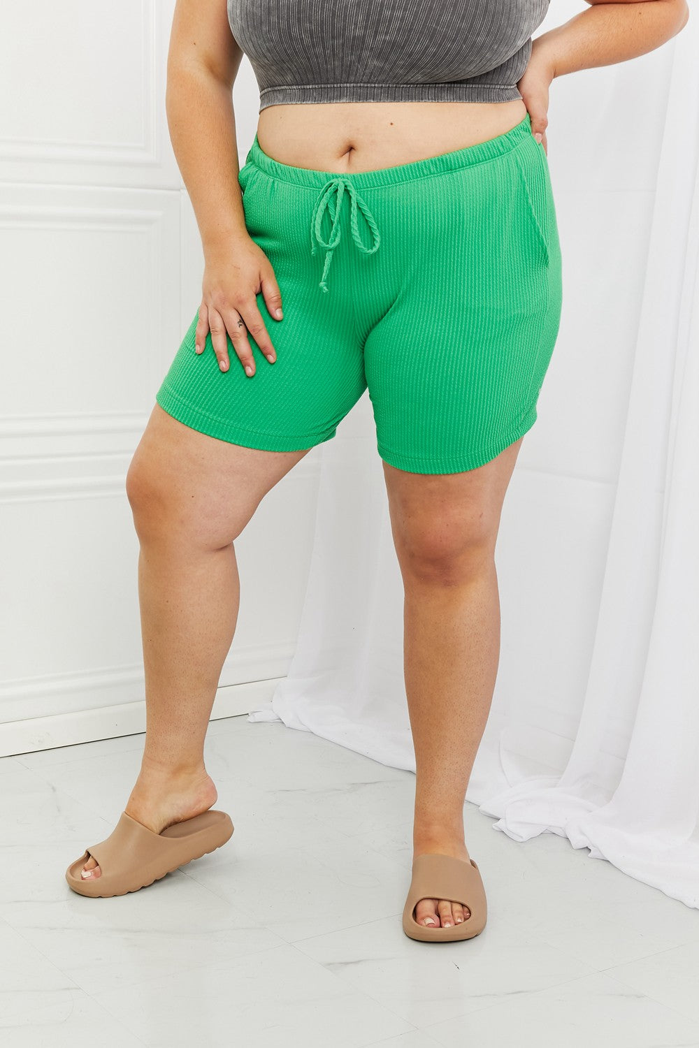 Blumin Apparel Too Good Full Size Ribbed Shorts in Green 7b10a24709784679a70f27a2a0277084-Max