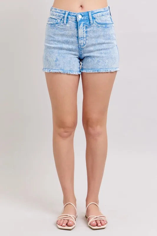 Judy Blue Full Size Mid Rise Garment Dyed Denim Shorts Plus Size CYAN 7b30ee1c1257475cb4f209b6ee5bd2b0-Max-Origin