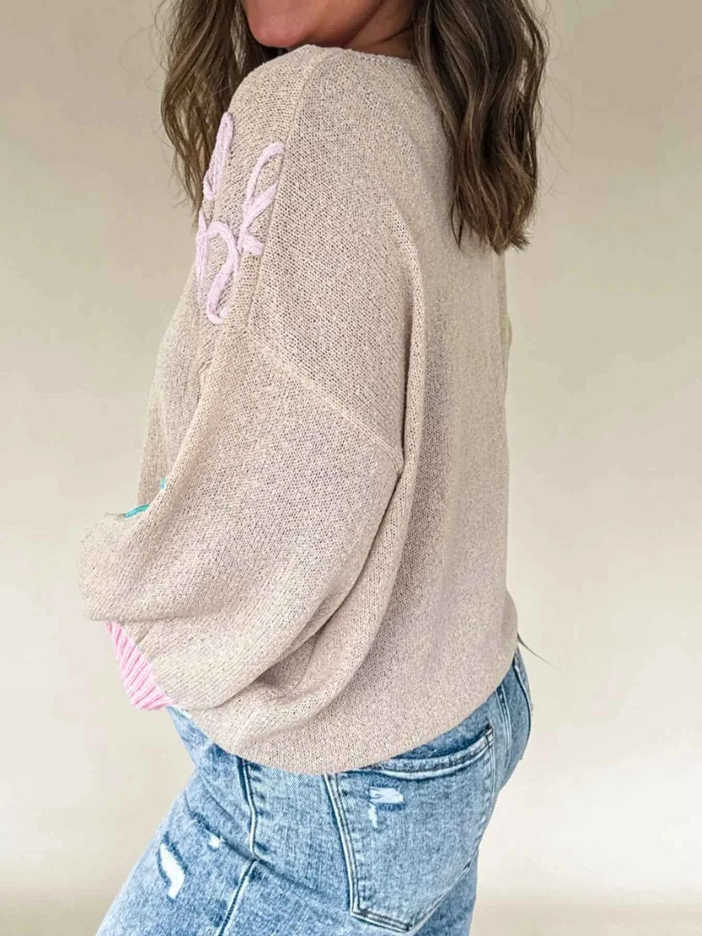 Flower Round Neck Drop Shoulder Sweater 7b4661e2-a55f-4643-963b-842bff980f5a-Max-Origin