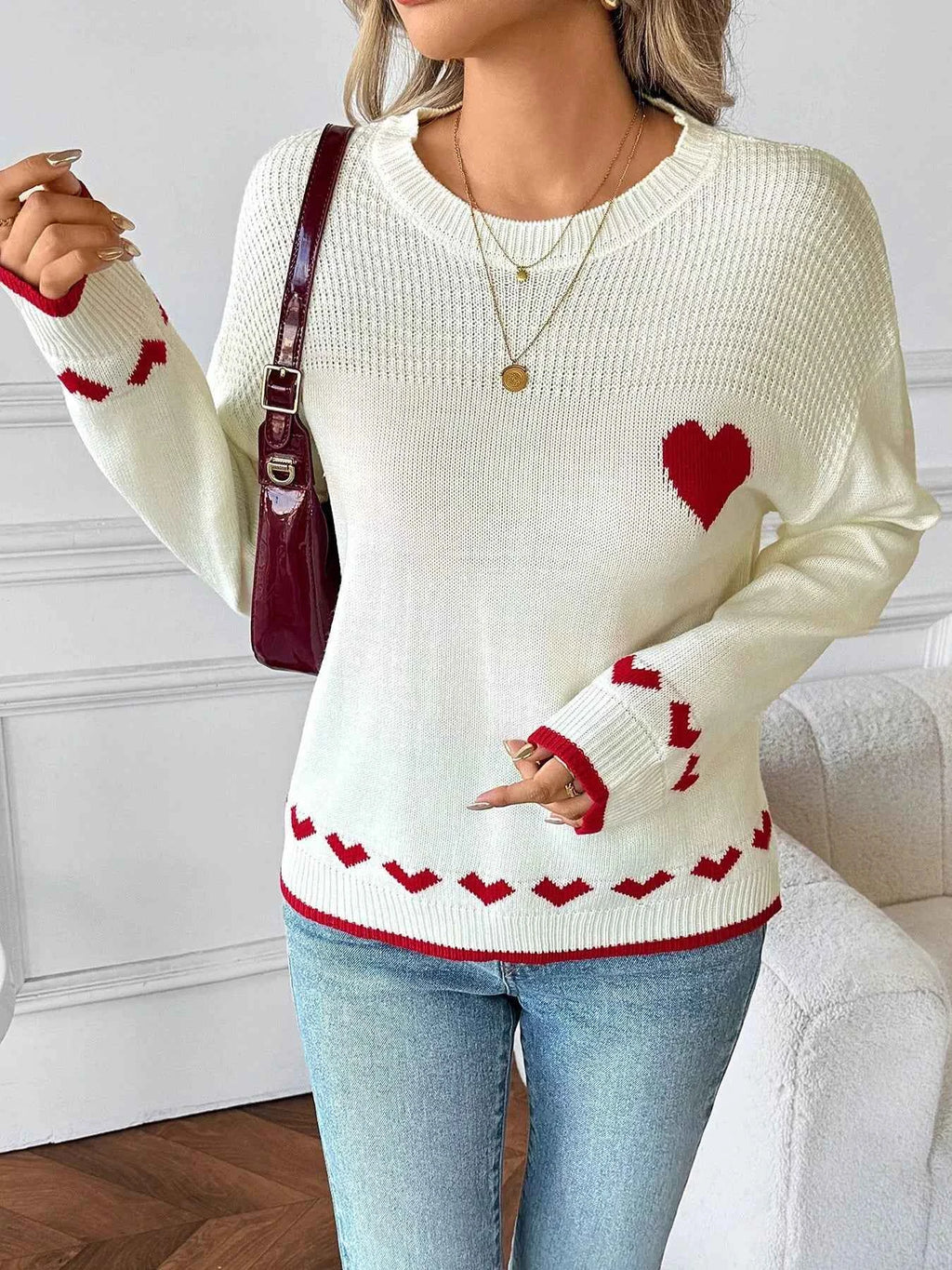 Heart Pattern Dropped Shoulder Sweater 7b508667afb144c1aebc785b0b554f9c-Max-Origin