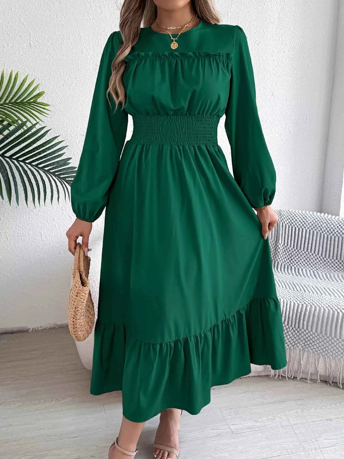 Round Neck Balloon Sleeve Tiered Dress 7b51954189f749a08429807945a6cada-Max-Origin