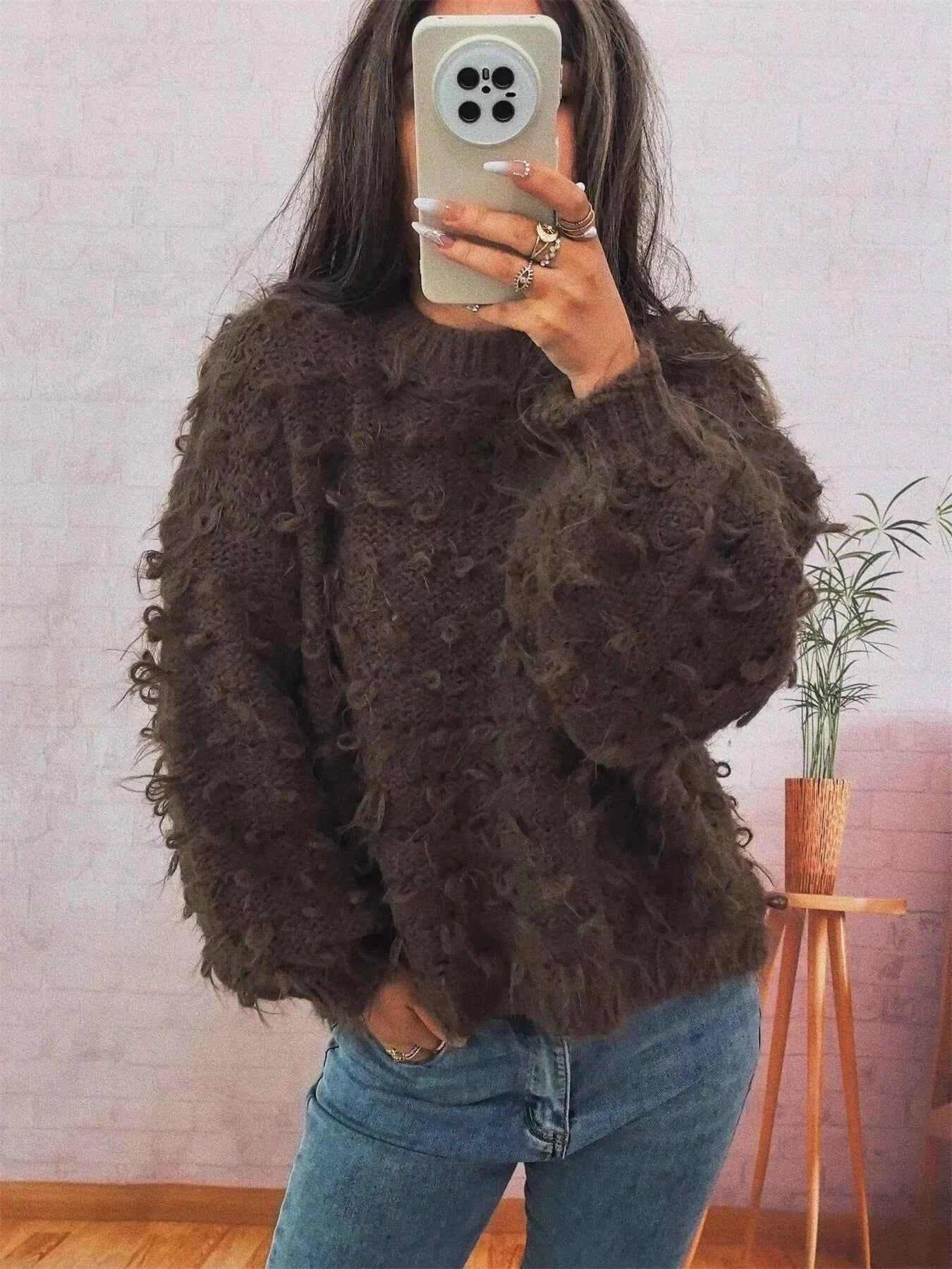Chunky Round Neck Long Sleeve Sweater Brown One Size 7b68b04ae02b4a9cbffbf67bd81de12c-Max-Origin
