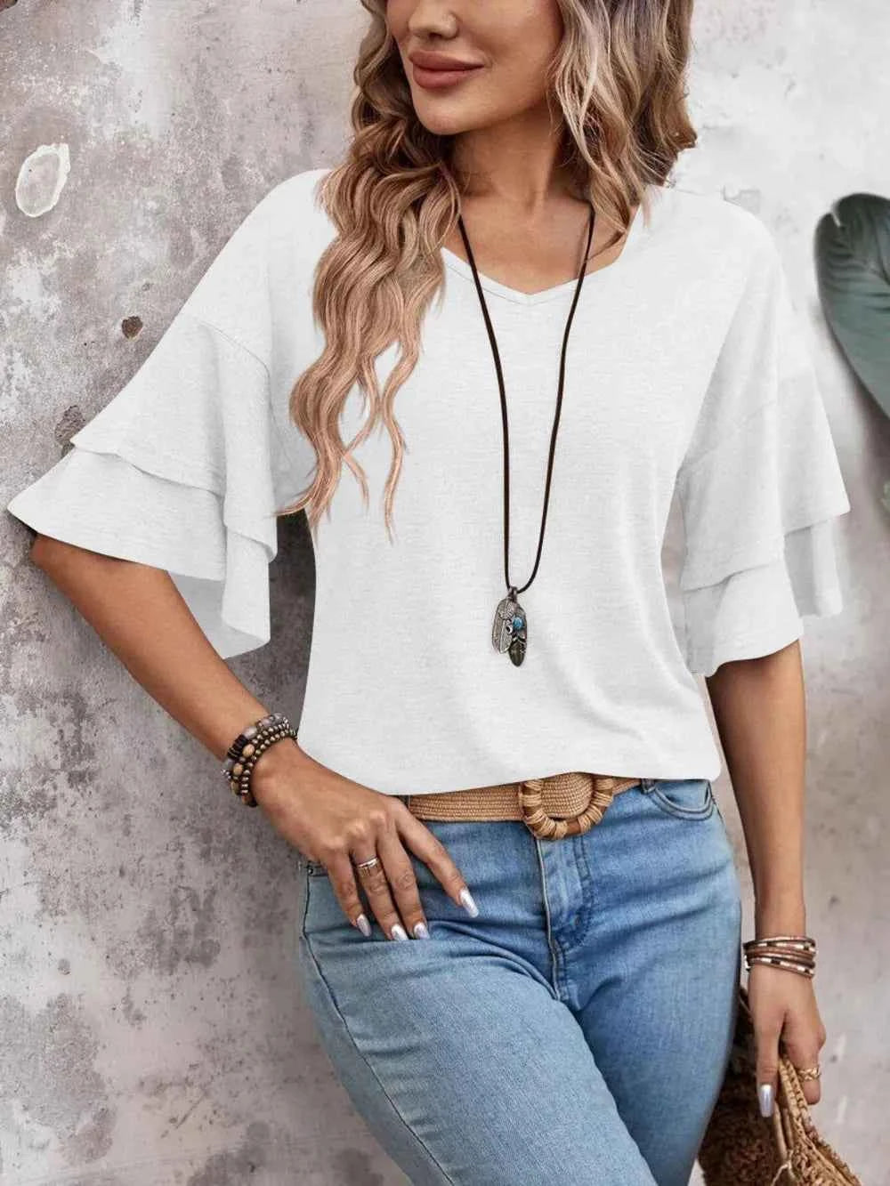 V-Neck Half Sleeve Blouse 7b69cb90-d903-4e03-b660-1c4a9258fb6b-Max