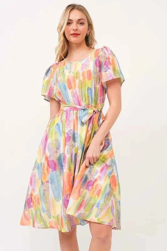 Lime 'N' Chili Watercolor Print Tie Front Midi Dress 7b79a758548e4fd5923ae0d223801a20-Max-Origin