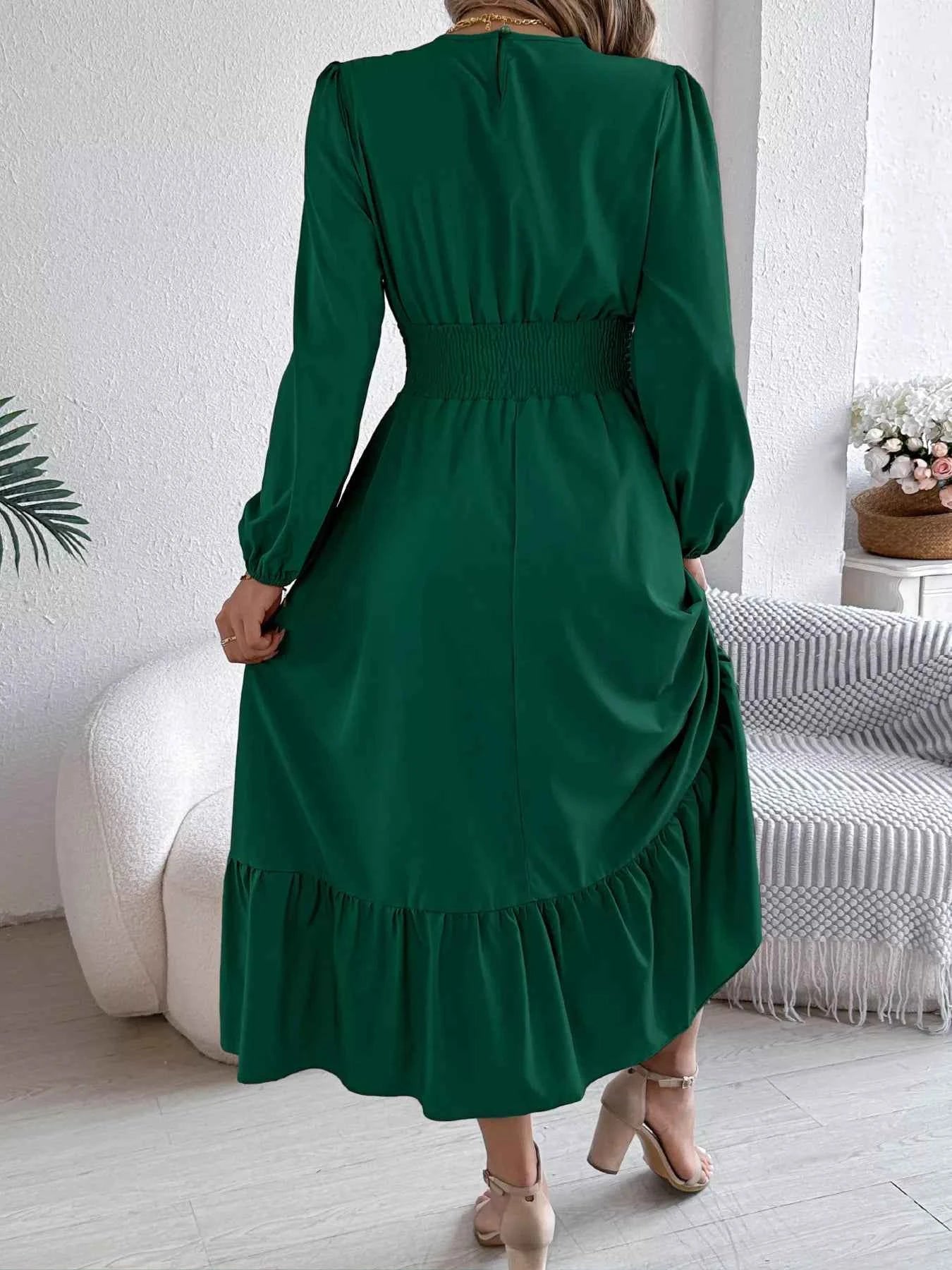 Round Neck Balloon Sleeve Tiered Dress 7b7dd5bb8b454b1bac49545344bc01d1-Max-Origin