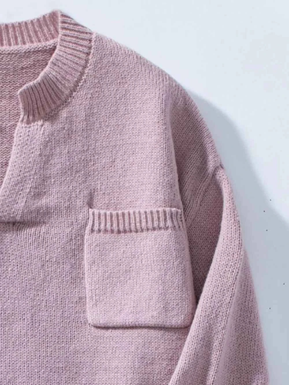 Pocketed Notched Long Sleeve Knit Top 7b90f557-1a59-4f47-a0d8-e07722f4f631-Max