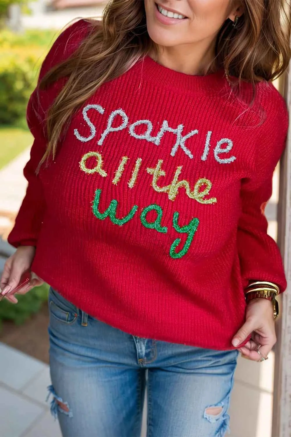 Plus Size Contrast Letter Round Neck Long Sleeve Sweater Deep Red 7ba59953-f98c-4b5e-a1cb-dcfc81af6091-Max