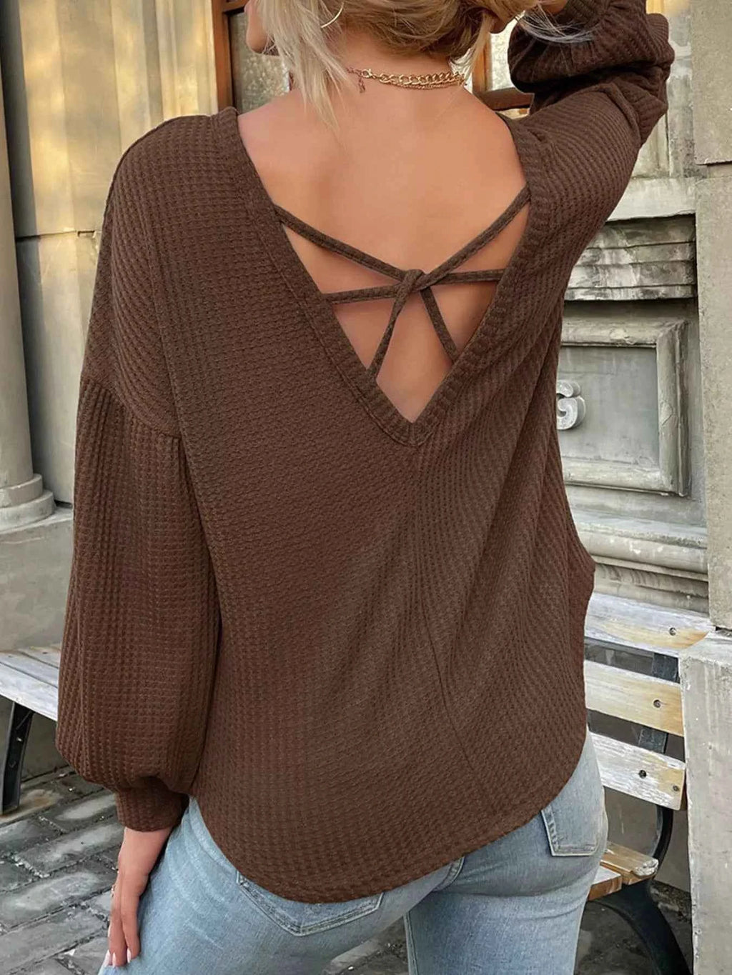 Waffle Knit Round Neck Top 7baec20c-bc03-4516-9044-6216b241de5e-Max-Origin