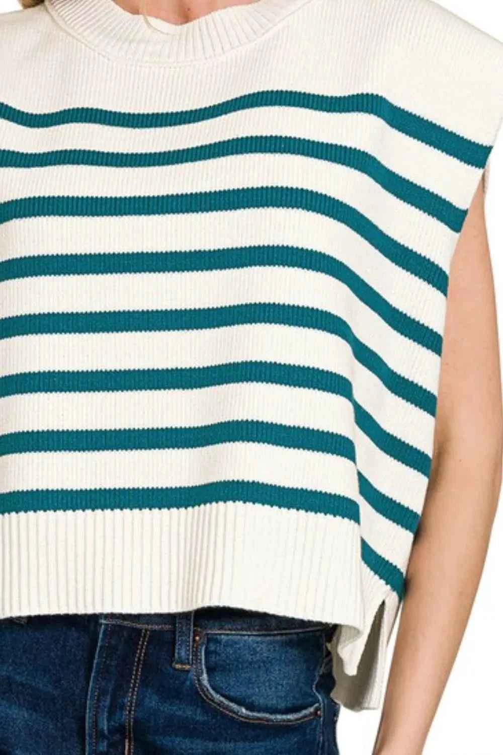 Zenana Oversized Crew Neck Stripe Sweater Vest 7bd4618e-c65d-44c5-aff9-78149758ca22-Max-Origin