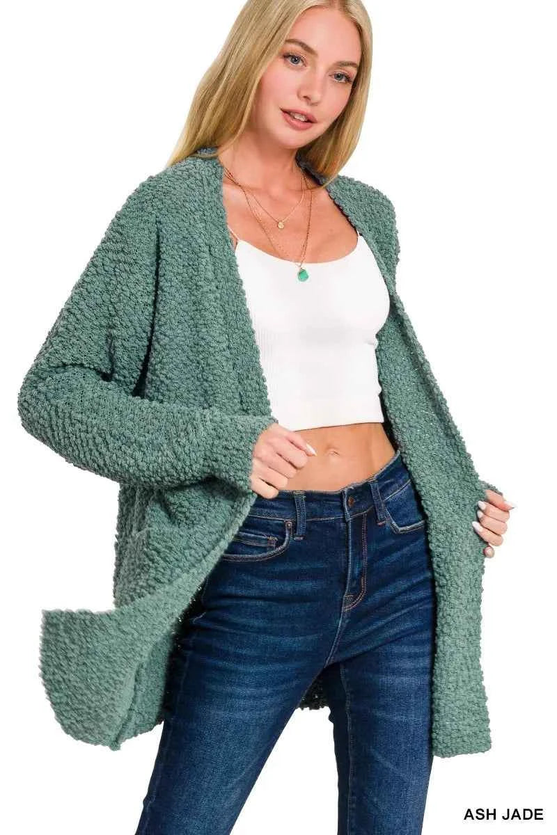 Zenana Long Sleeve Popcorn Sweater Cardigan with Pockets 7bded5627fa7439d8c590d4308134a4a-Max-Origin