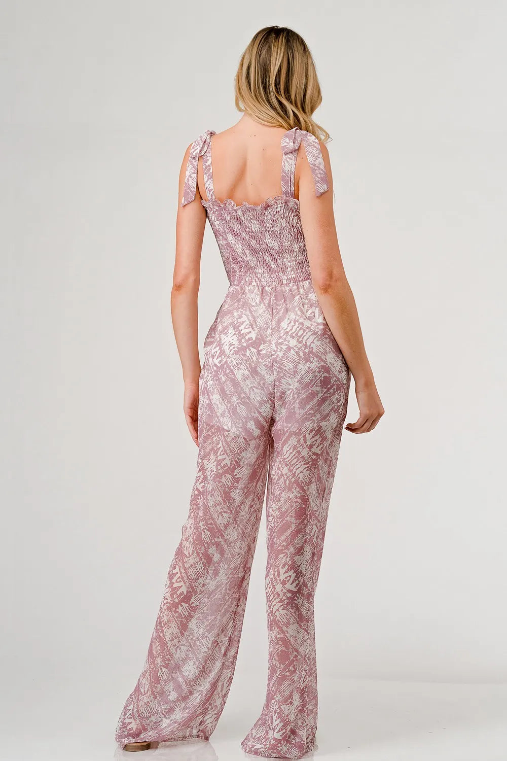 GeeGee Printed Tie Shoulder Wide Leg Jumpsuit 7bfb534f-95c0-4bcc-9346-30419fa555a0-Max