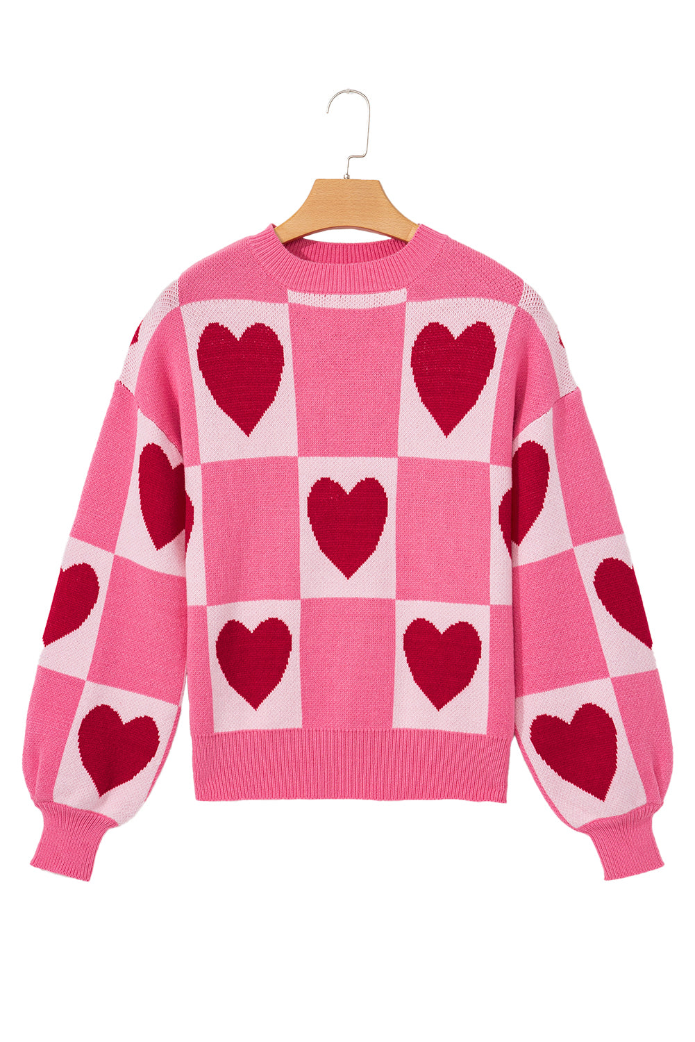 Pink Love Heart Checkered Valentine Knit Sweater 7c3991cdff26fdcc