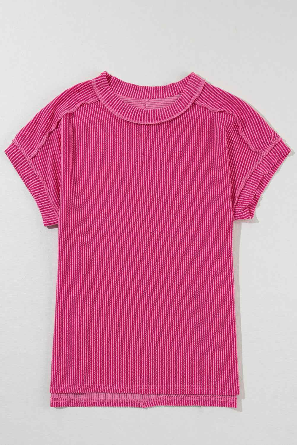 White Crinkle Rib Textured Knit Round Neck T Shirt 7c41cc72588f6f2b