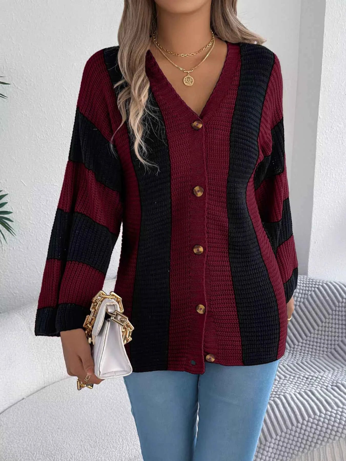 Color Block Button-Up Cardigan 7c4c6038cf924b818f9d7c3fc451f1ed-Max-Origin