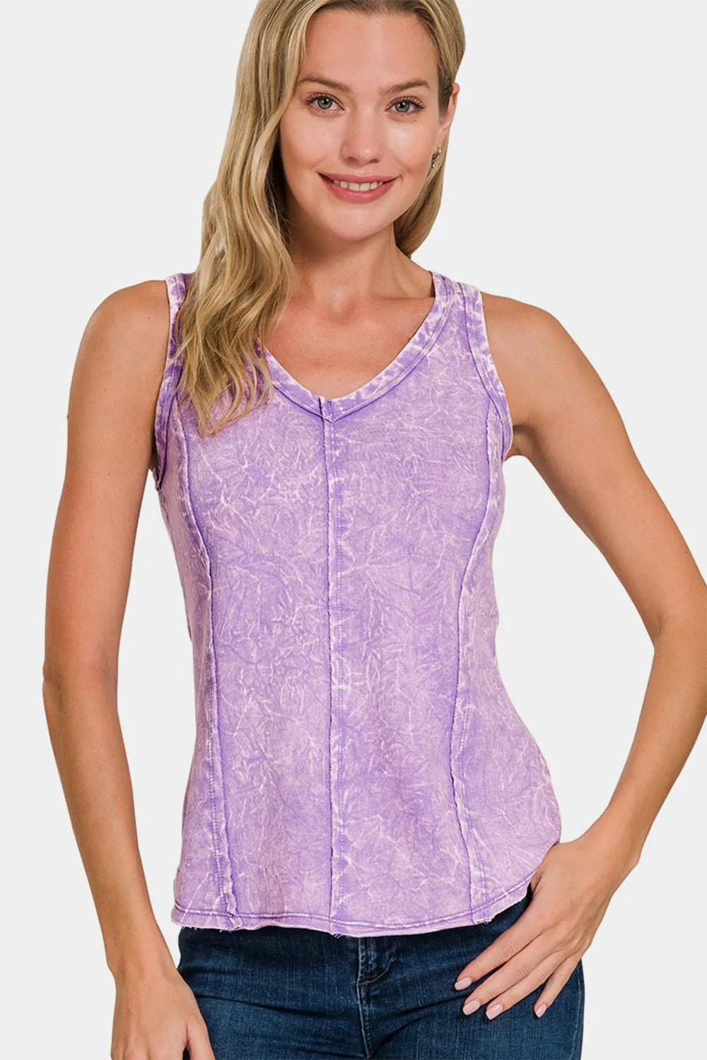 Zenana Exposed Seam V-Neck Wide Strap Tank LAVENDER 7c51b3a3-df31-4b79-ad9f-bf5d3c0e971b-Max