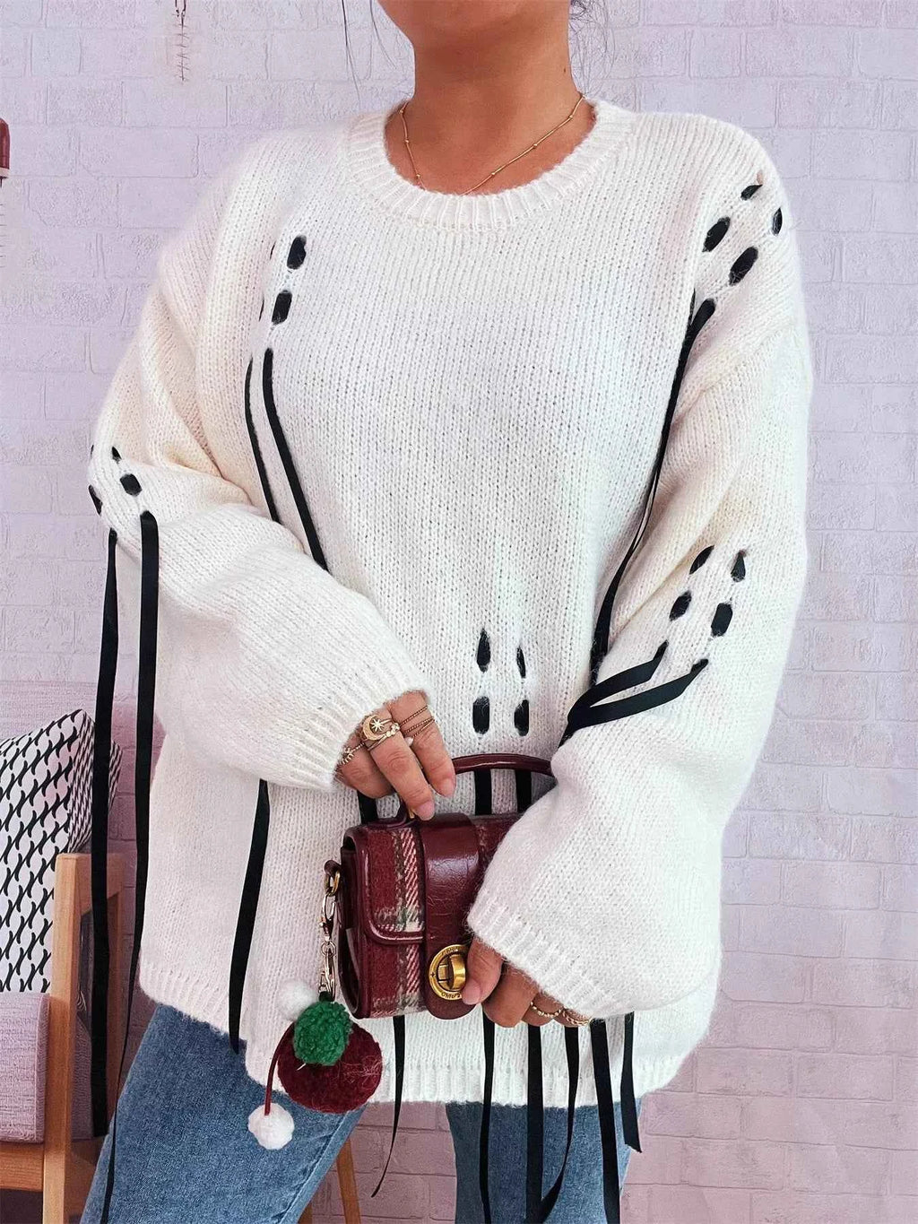 Round Neck Long Sleeve Sweater with Ribbon Details 7c5c50d9a8a141eb8267e705e344d0bc-Max-Origin