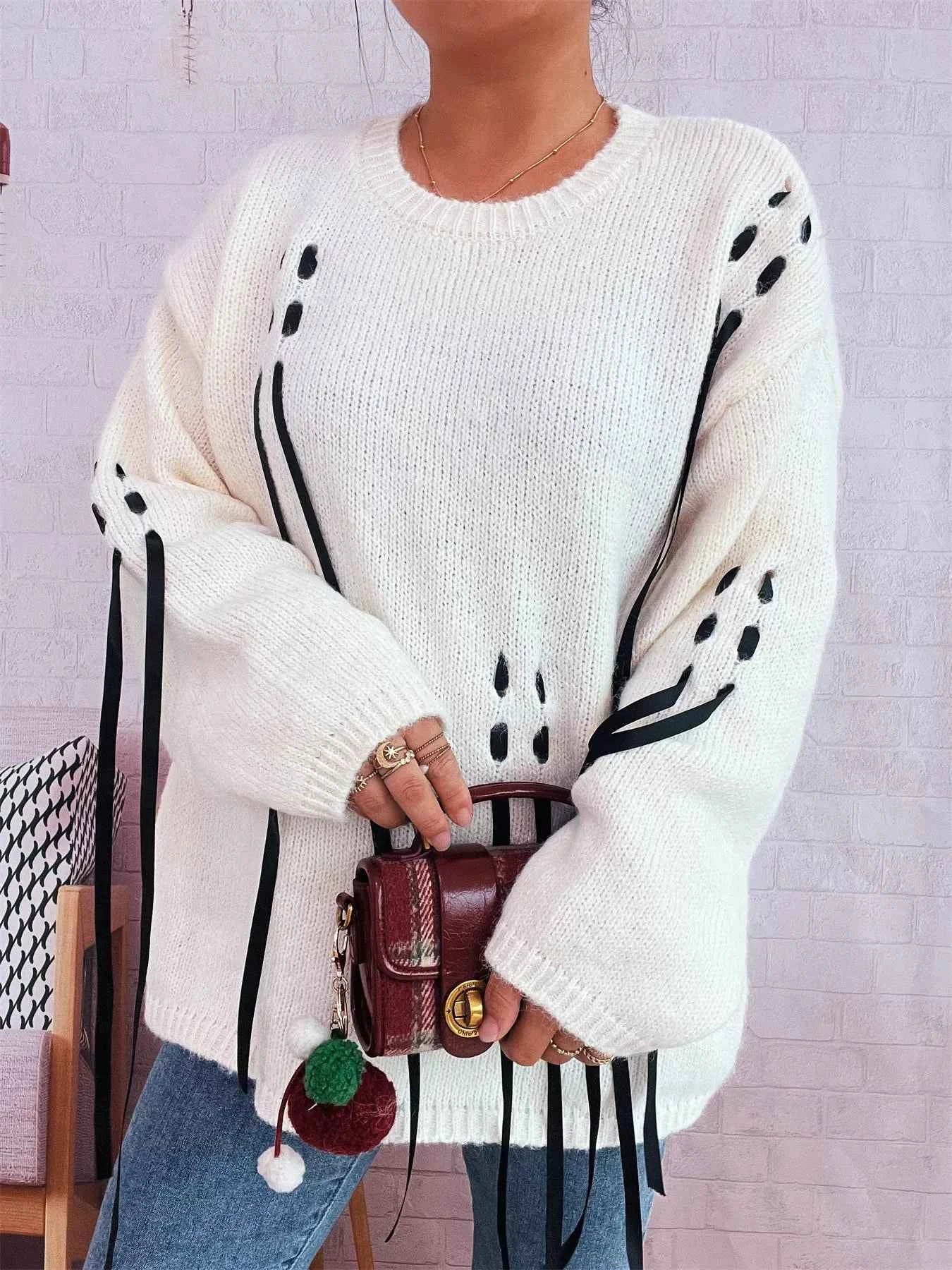 Round Neck Long Sleeve Sweater with Ribbon Details 7c5c50d9a8a141eb8267e705e344d0bc-Max-Origin