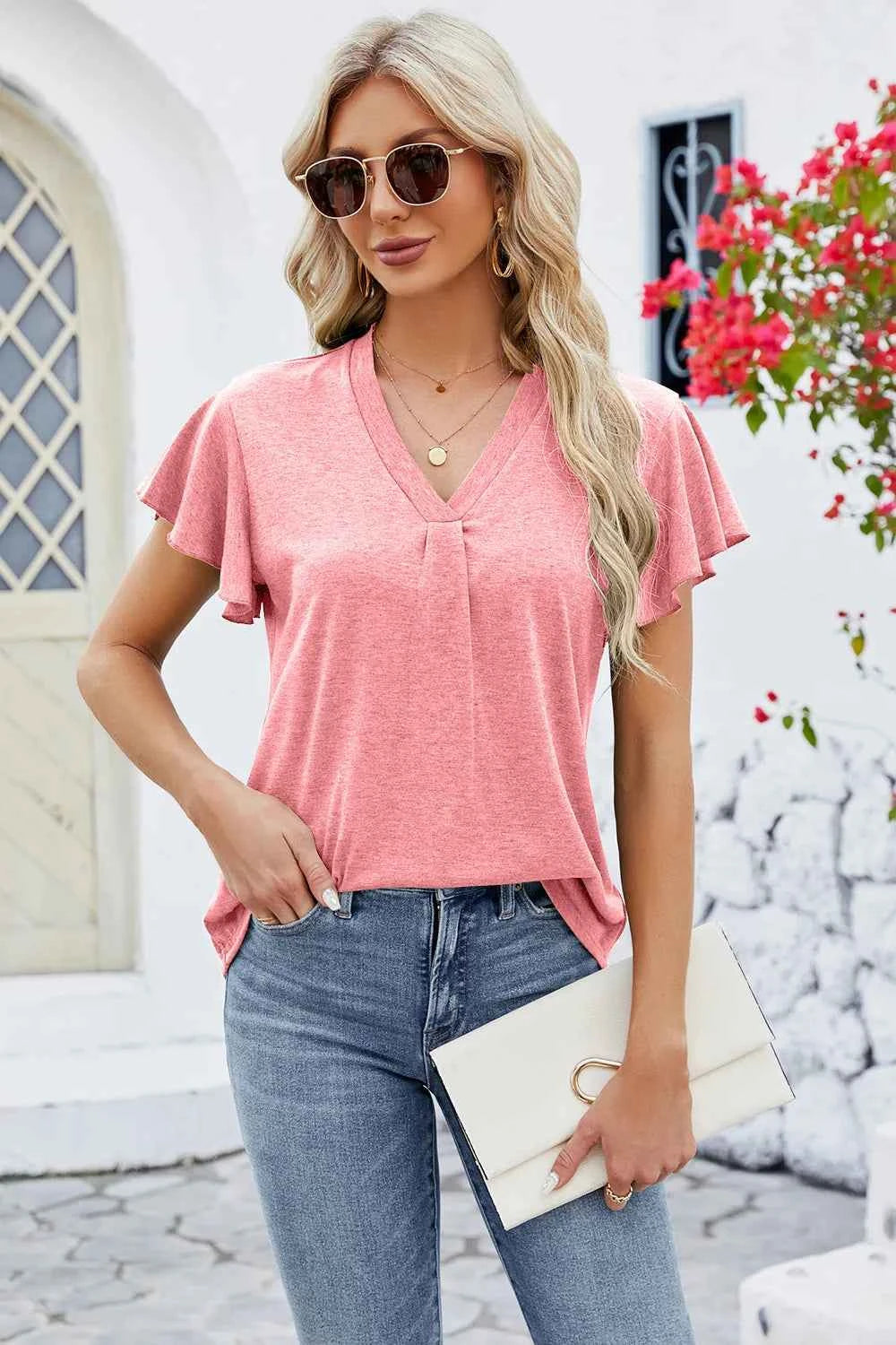 V-Neck Flutter Sleeve T-Shirt 7c7612d5-66cf-4126-b800-d2620e733f75-Max