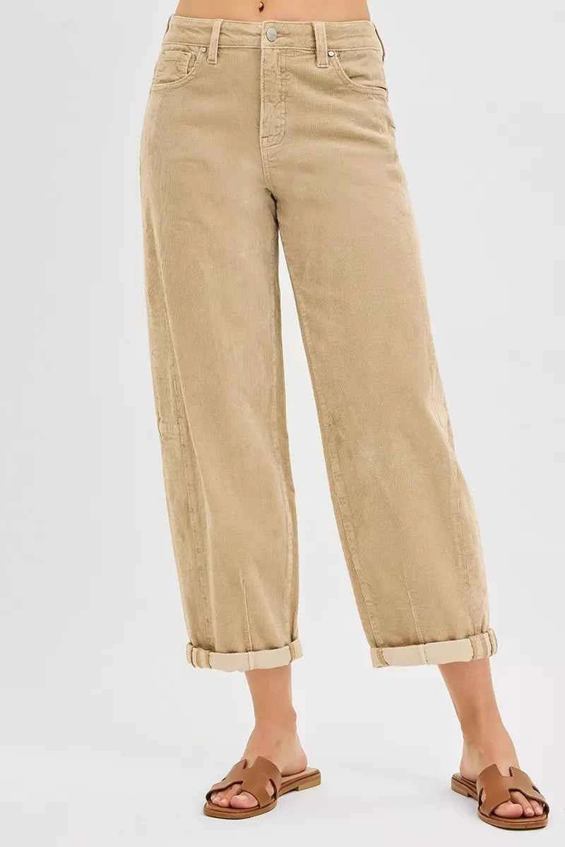 RISEN High Rise Crop Barrel Cordurory Pants TAN 7c7923068f244cae8e622c7f633342c6-Max-Origin