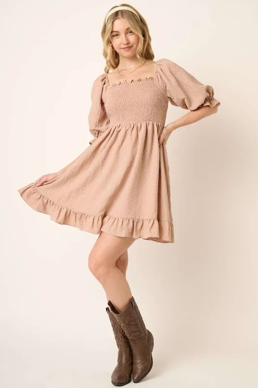 Mittoshop Smocked Ruffled Hem Half Sleeve Mini Dress 7c79a6d6-4b03-430c-b5b3-1bd183466e2d-Max