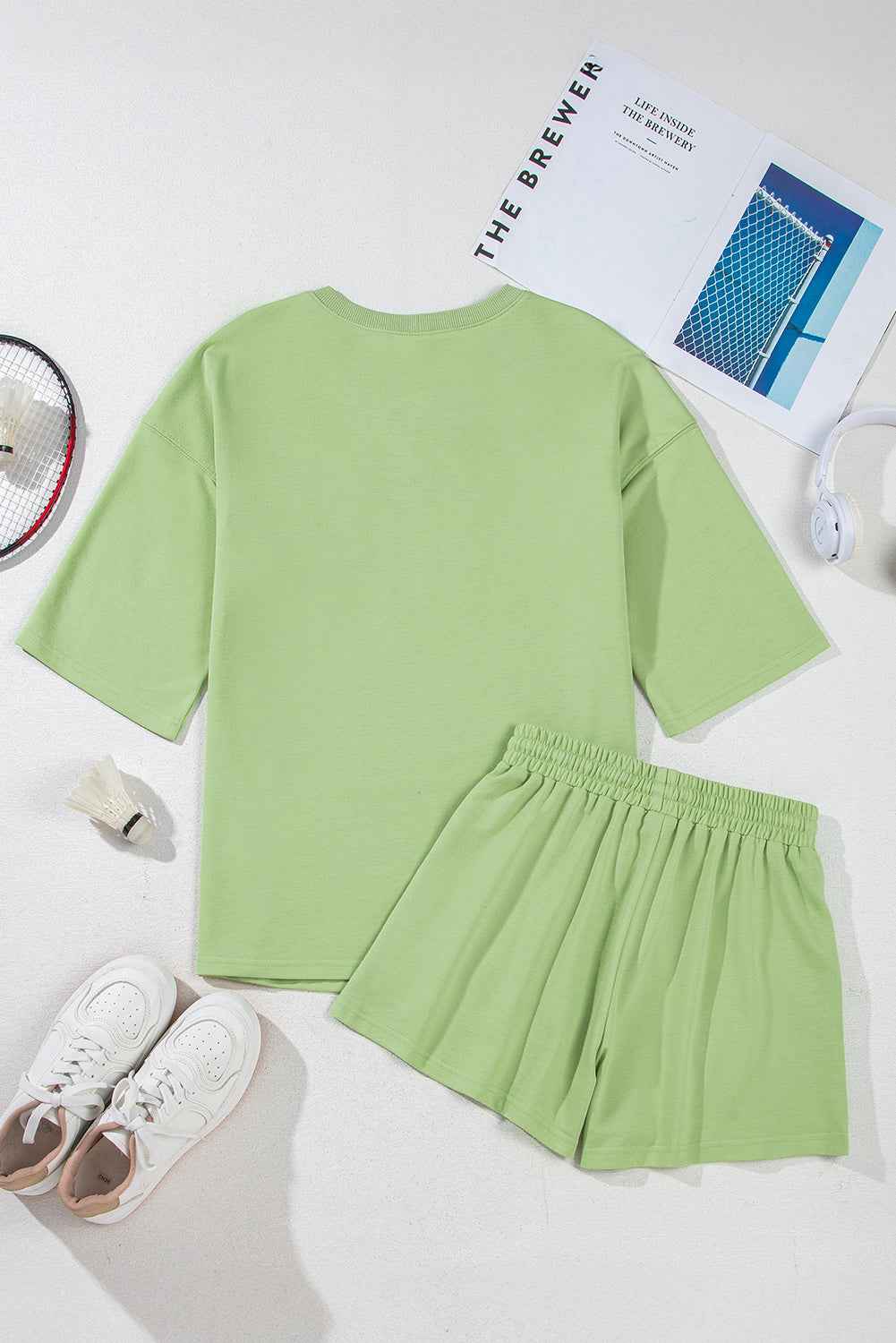 Bonbon Loose V Neck Tee and Drawstring Shorts Set 7c802ad8c41cfc59