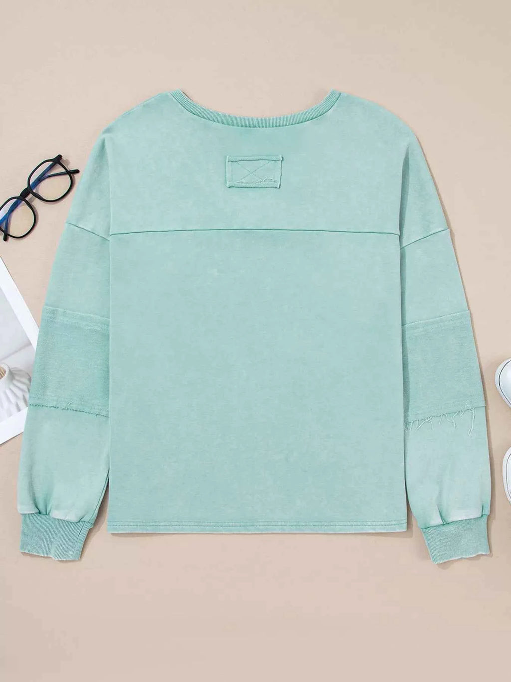 Mineral Wash Exposed Seam Buttoned V Neck Top 7ce633f856c64b49b504870ccbb6e2ea-Max-Origin