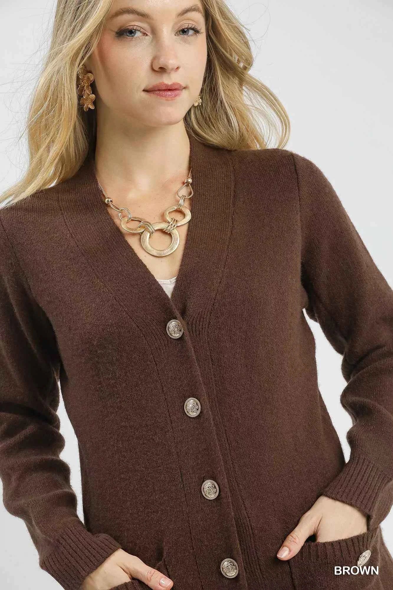 Umgee Button-Down Longline Sweater Cardigan with Front Pockets 7d50280f-a6e4-42dc-83fa-78c8c3d6208d-Max-Origin