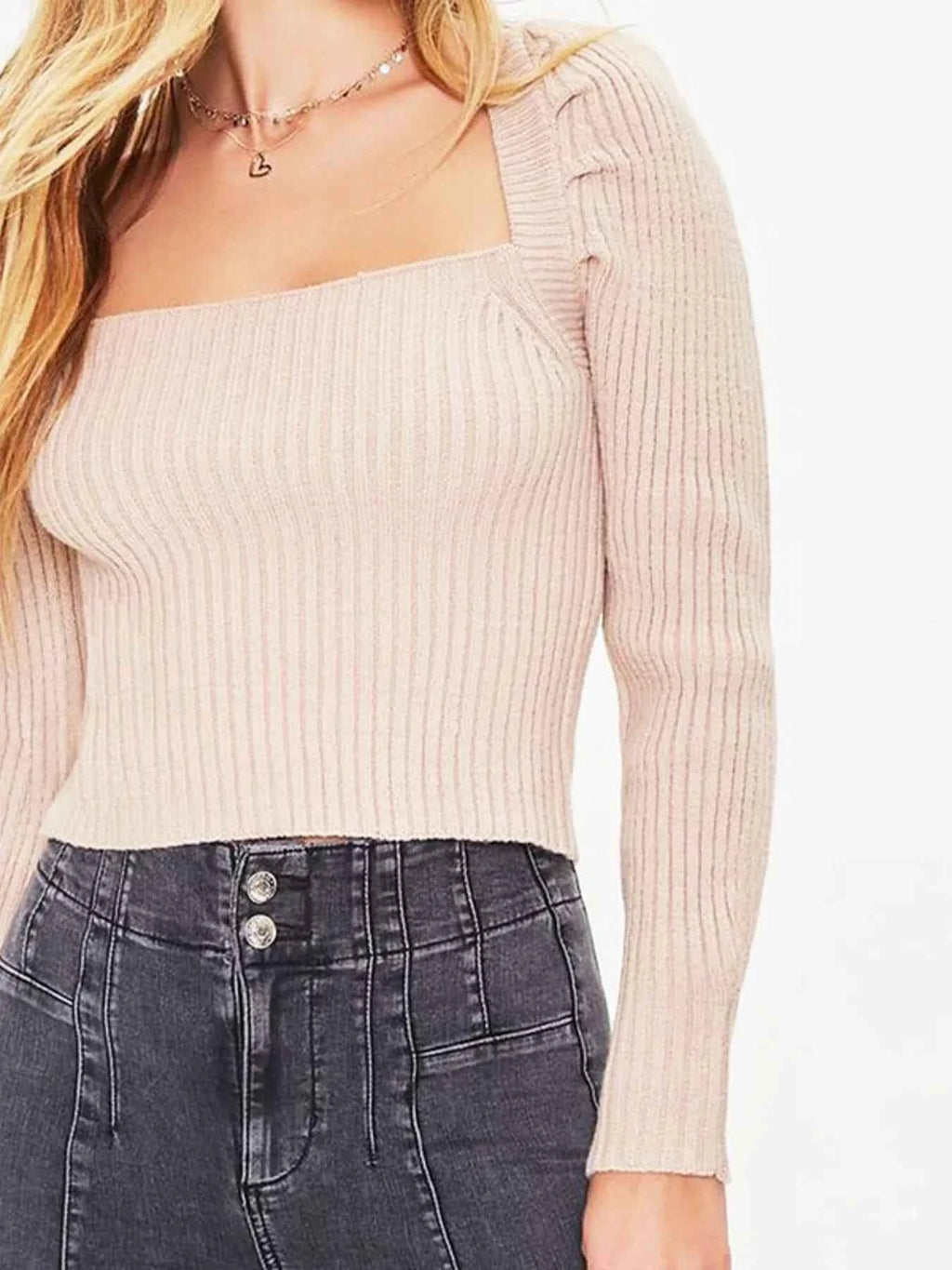 Ribbed Square Neck Long Sleeve Sweater 7d5d609445374ec8910b3e29b3f7859f-Max-Origin