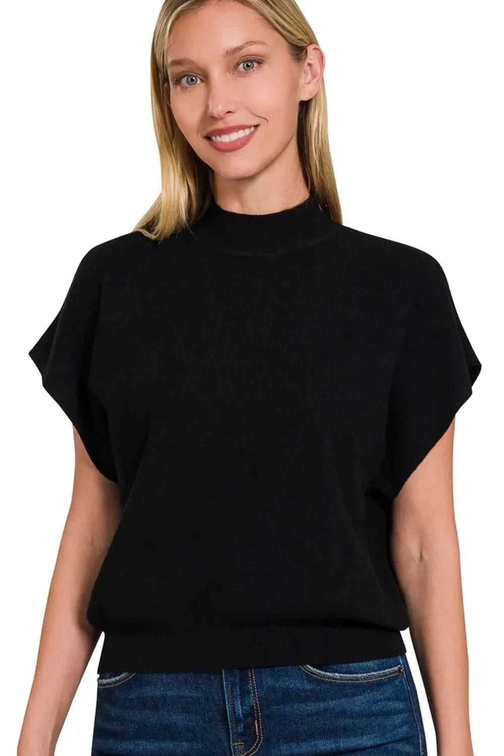 Zenana Mock Neck Short Dolman Sleeve Sweater BLACK 7d634222-86f0-40a4-8897-bda1d7185715-Max-Origin