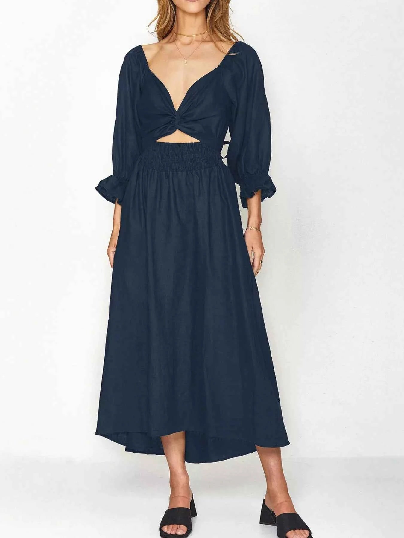 Smocked Puff Sleeves Midi Dress Dark Navy 7d906ede-94d8-4bbe-ac1b-7383ec84c3fa-Max-Origin