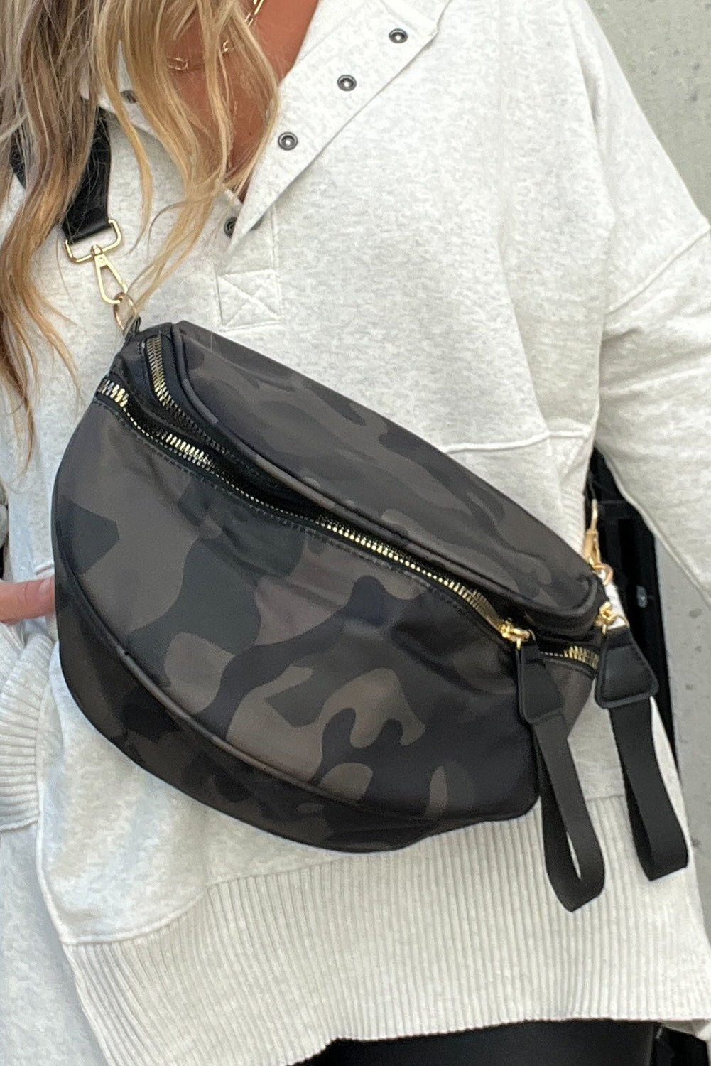 White Camouflage Print Double Zipper Crossbody Bag 7d99eb551e875b96