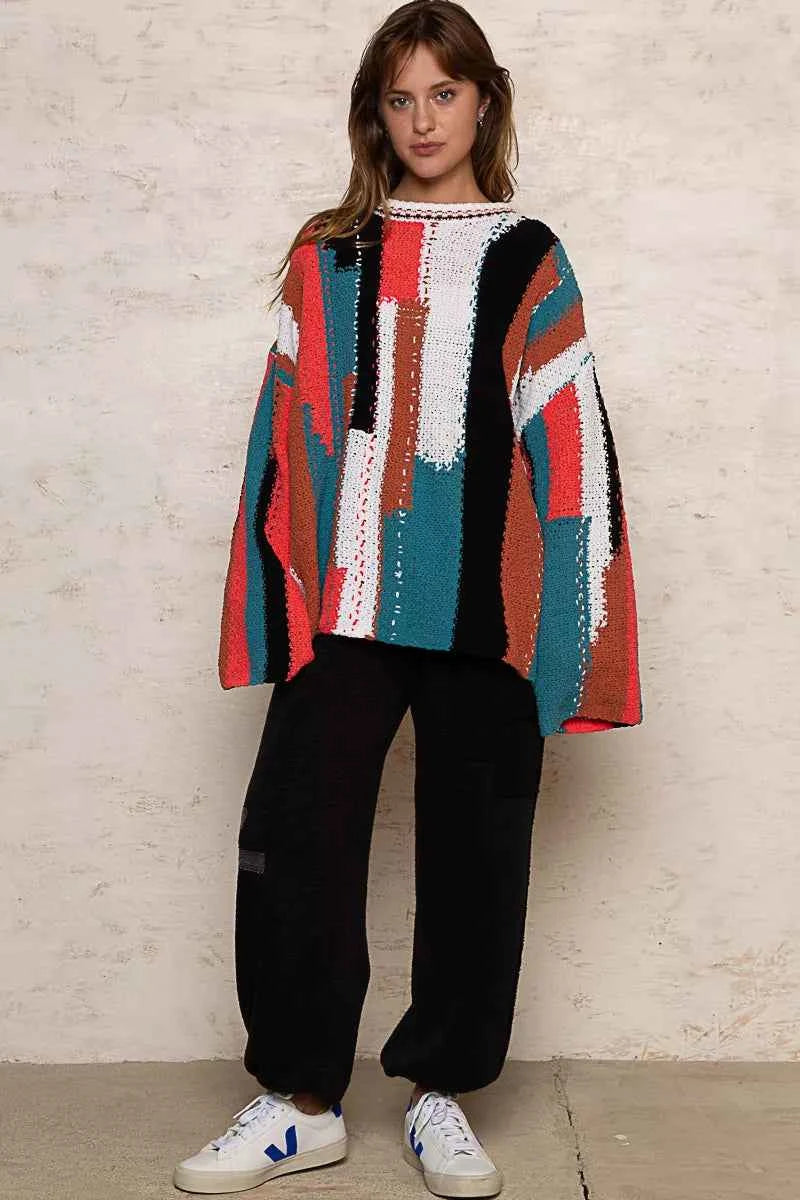 POL Color Block Round Neck Oversized Sweater 7d9cacc8-86e1-4a96-9b3b-b3e8b7ddd164-Max-Origin