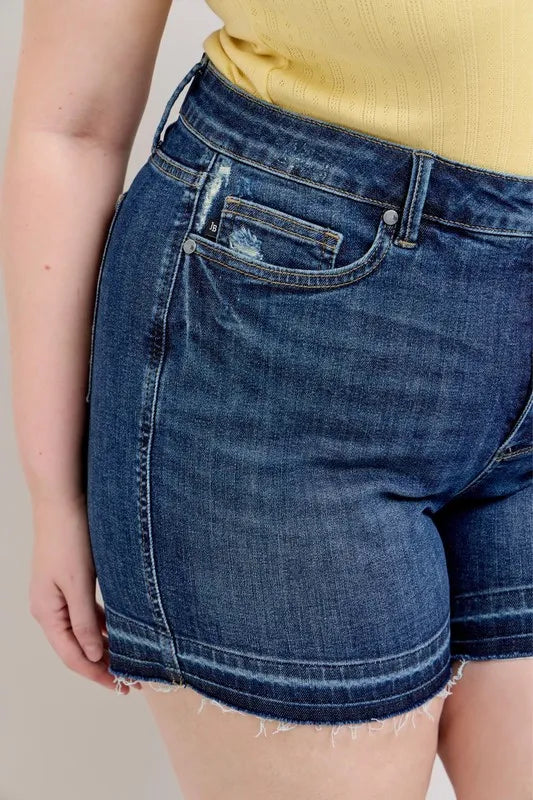 Judy Blue Full Size High Waist Tummy Control Destroy Release Hem Denim Shorts Plus Size 7da1077a-0525-41ea-9e70-4e63ea67b202-Max-Origin
