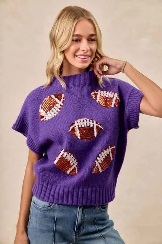 BiBi Gameday Sequin Football Patches Rib Banded Sweater 7da94efd-84ee-4e19-ad19-9238528dcdb0-Max-Origin