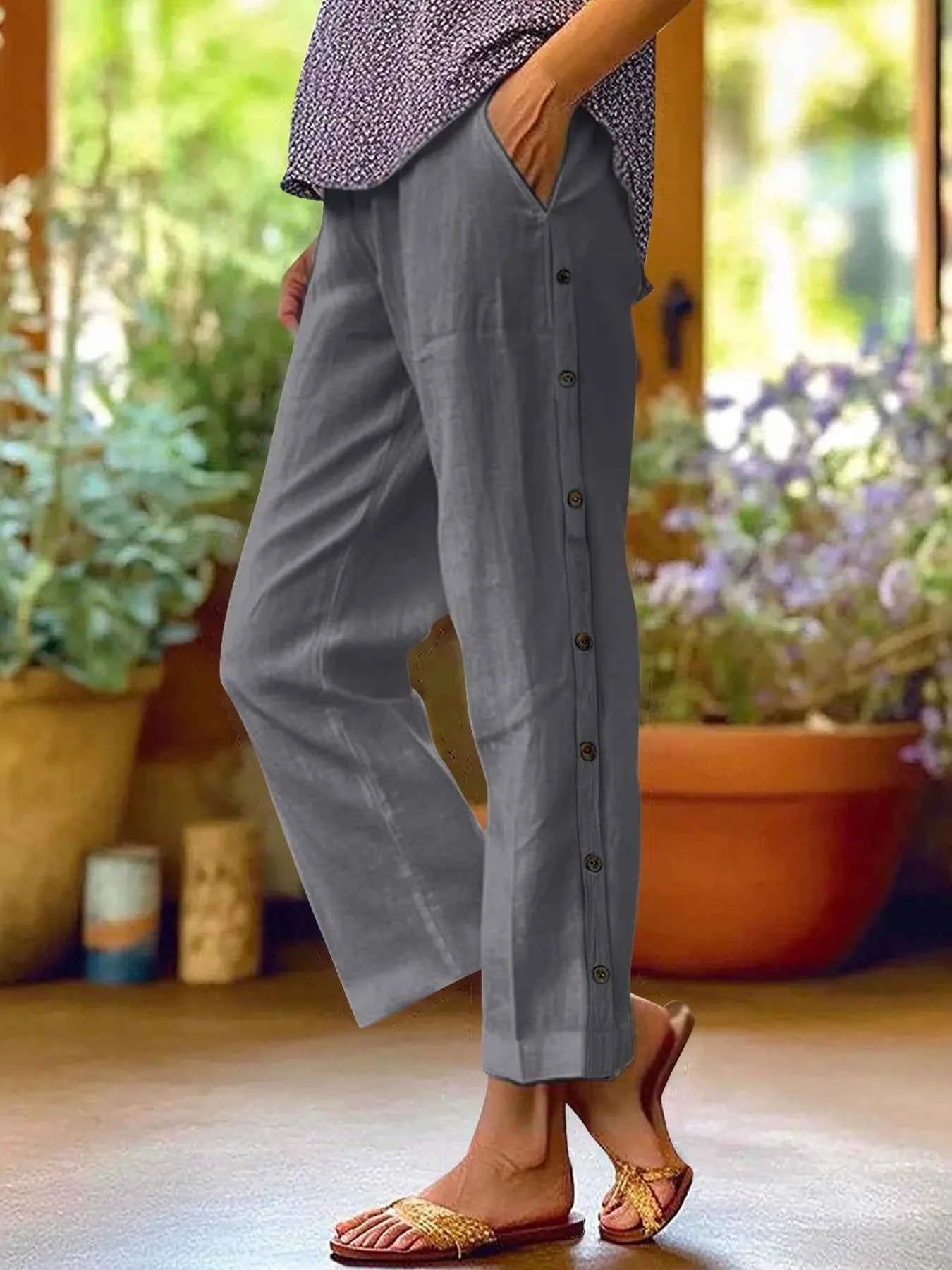 Full Size Side Decor Button Casual Wide Leg Pants Plus Size Dark Gray 7daa88ef12ef499e852f2e3b4235af78-Max-Origin
