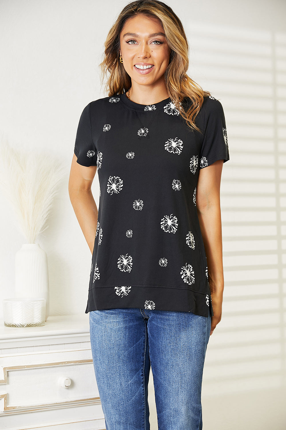 Double Take Dandelion Print Round Neck T-Shirt 7dad69f629c24c4896e29ba58511ca75-Max